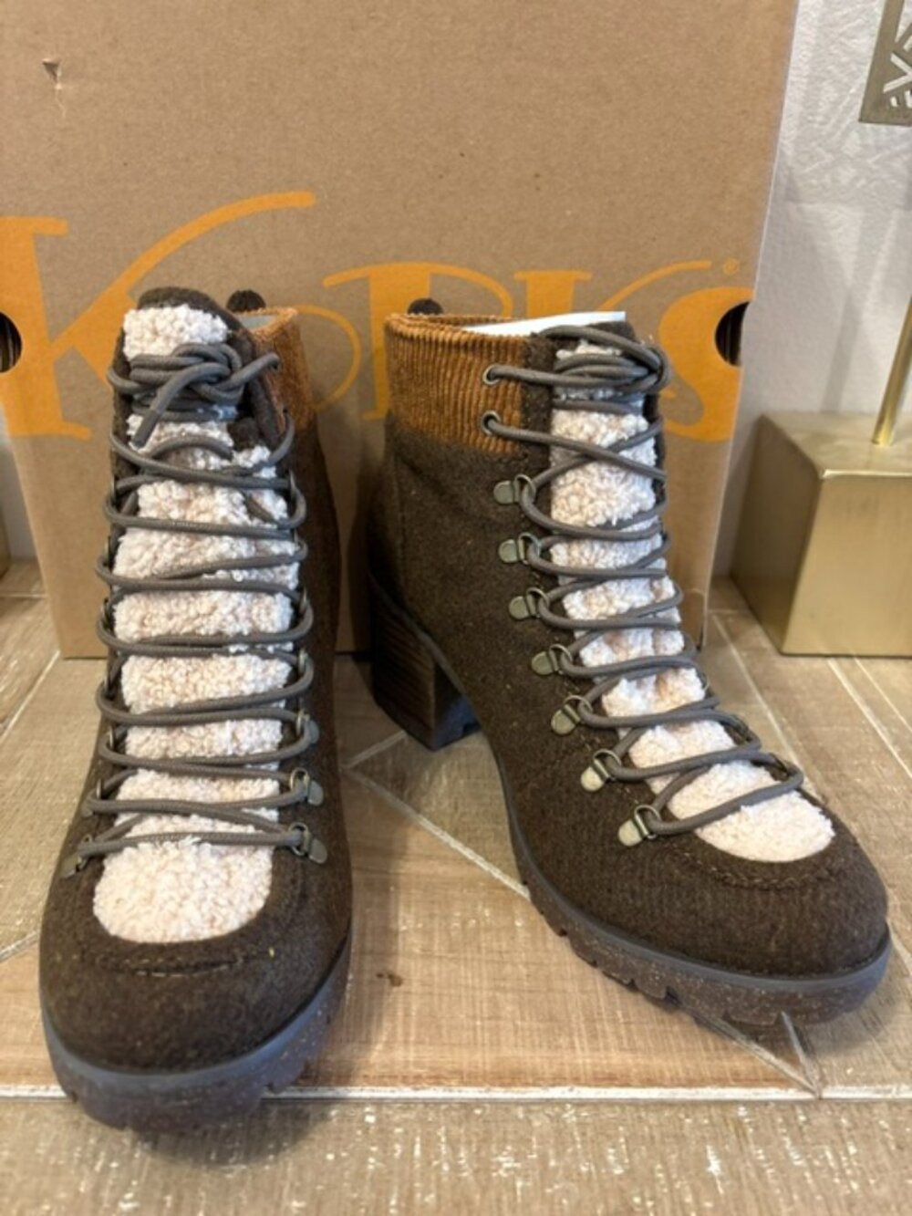 NEW Kork-Ease Elin Brown Wool Fabric Combo Ankle Boots Women’s 8.5 Comfort Boots